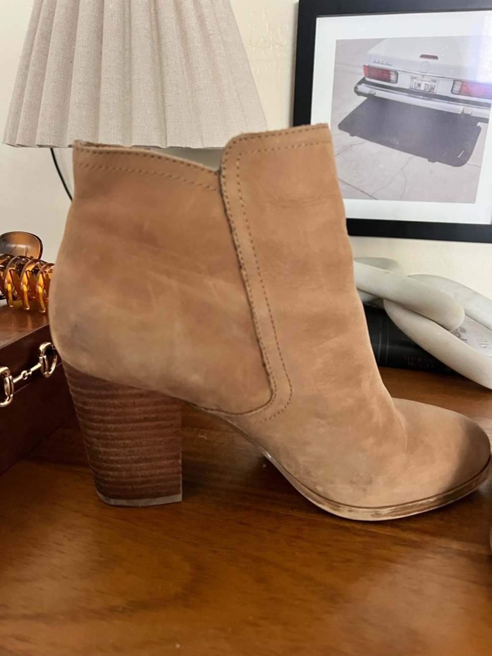 Aldo Tan Suede Stacked Heel Ankle Boot